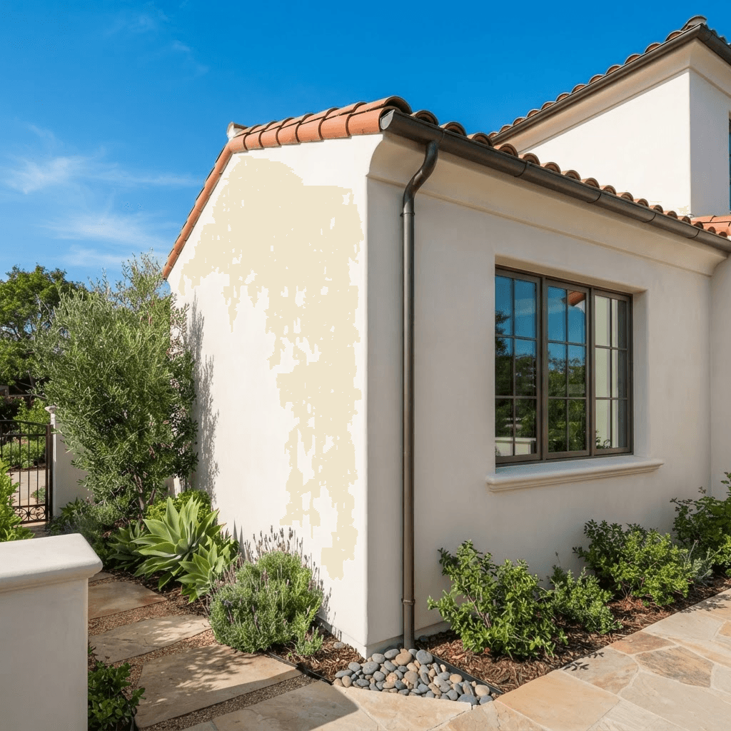 Freshly repaired and finished stucco exterior on a Sacramento area home